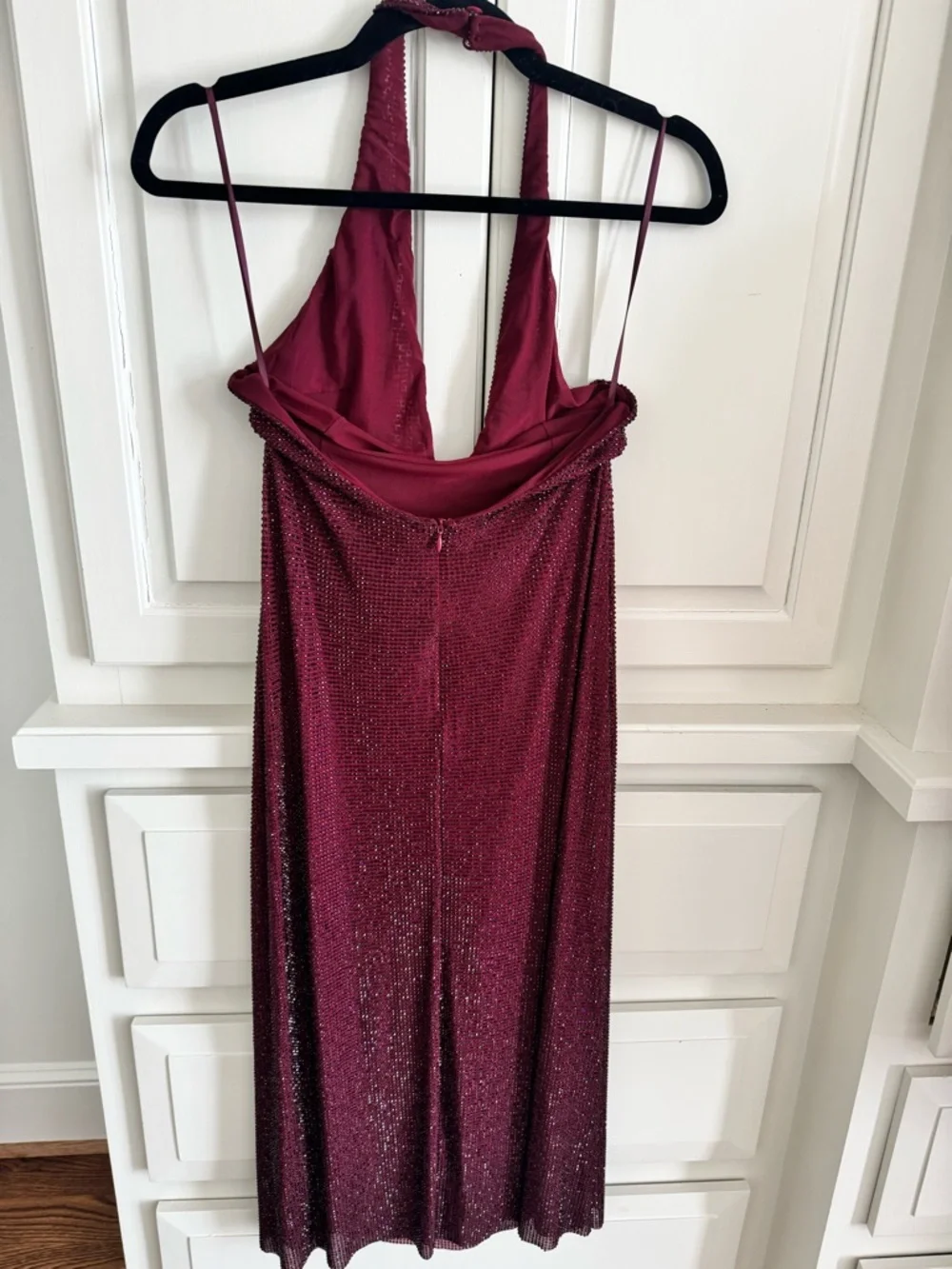 Meshki Burgundy Sparkle Halter Midi Dress - Picture 6 of 8